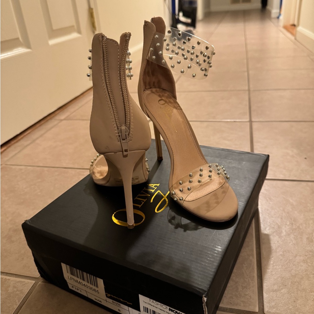 Fashion Nova Beige Studded Heels - Picture 3 of 4